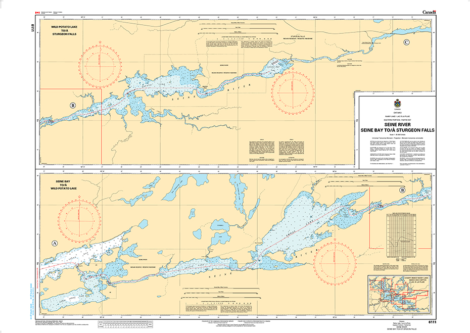 CHS Print-on-Demand Charts Canadian Waters-6111: Rainy Lake/Lac € la Pluie Eastern Portion/Partie Est Seine River Seine Bay to/€ Sturgeon Falls, CHS POD Chart-CHS6111