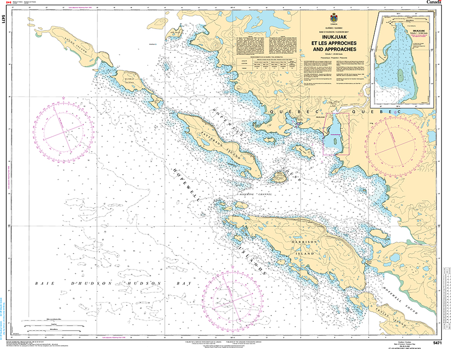 CHS Print-on-Demand Charts Canadian Waters-5471: Inukjuak et les Approches and Approaches, CHS POD Chart-CHS5471