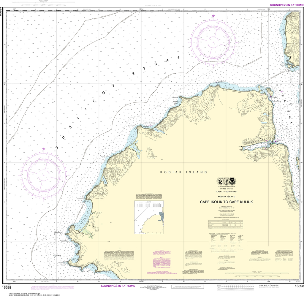 NOAA Chart 16598: Kodiak Island - Cape Ikolik to Cape Kuliuk