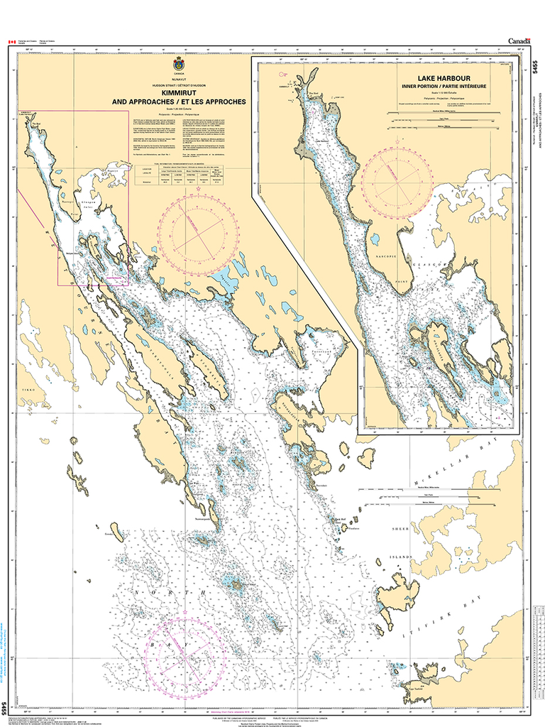 CHS Print-on-Demand Charts Canadian Waters-5455: Kimmirut and Approaches/et les Approches, CHS POD Chart-CHS5455