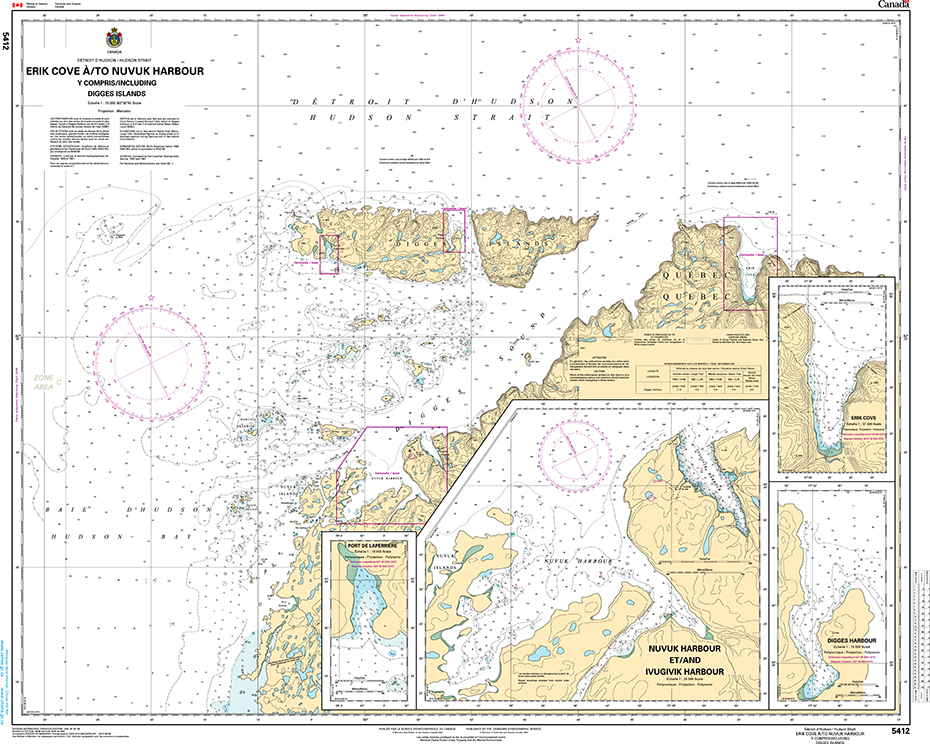 CHS Print-on-Demand Charts Canadian Waters-5412: Erik Cove to/€ Nuvuk Harbour including/y compris Digges Islands, CHS POD Chart-CHS5412