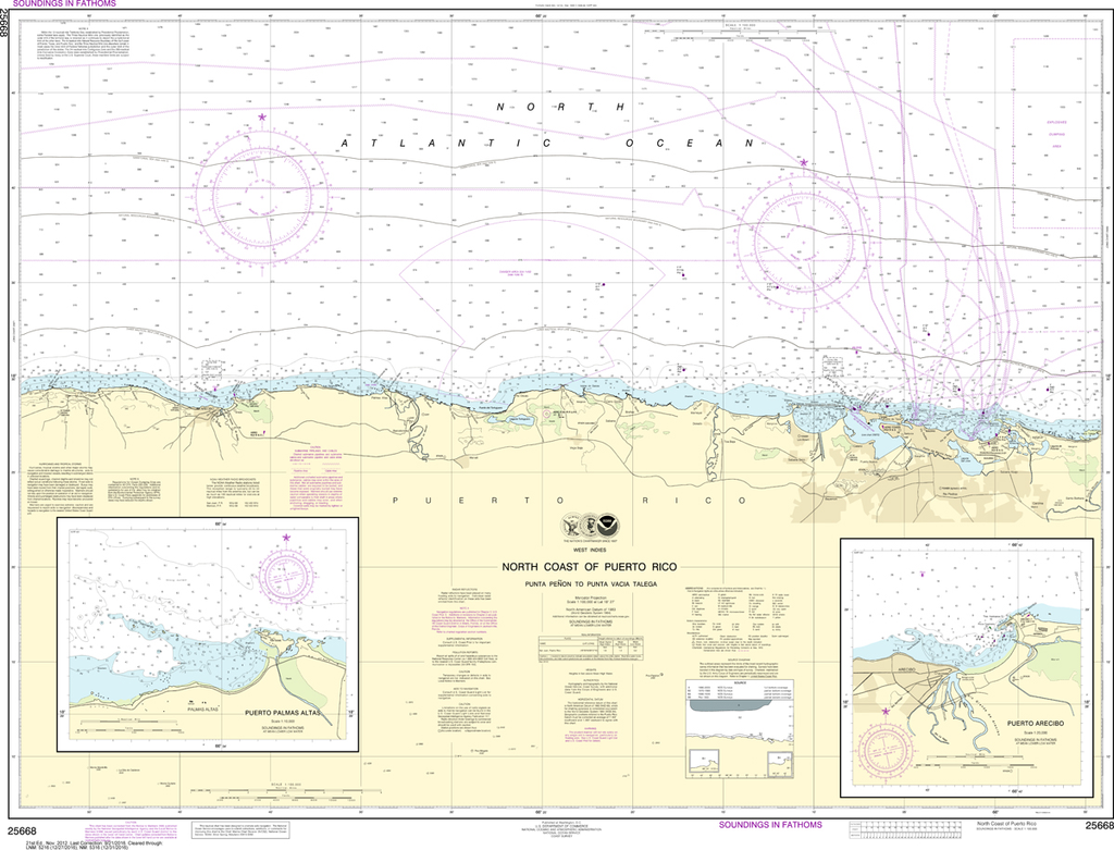NOAA Chart 25668: North Coast of Puerto Rico - Punta Penon to Punta Vacia Talega, Puerto Arecibo, Puerto Palmas Altas